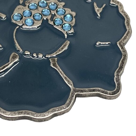 Floral Enamel Belt Buckle Blue Stones Silver Vintage Metal - Picture 4 of 8